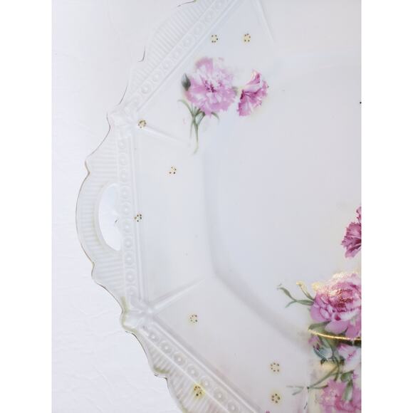Antique RS Prussia Porcelain White Cake Plate Pink Roses Gold Accents 11.25” - Picture 4 of 9